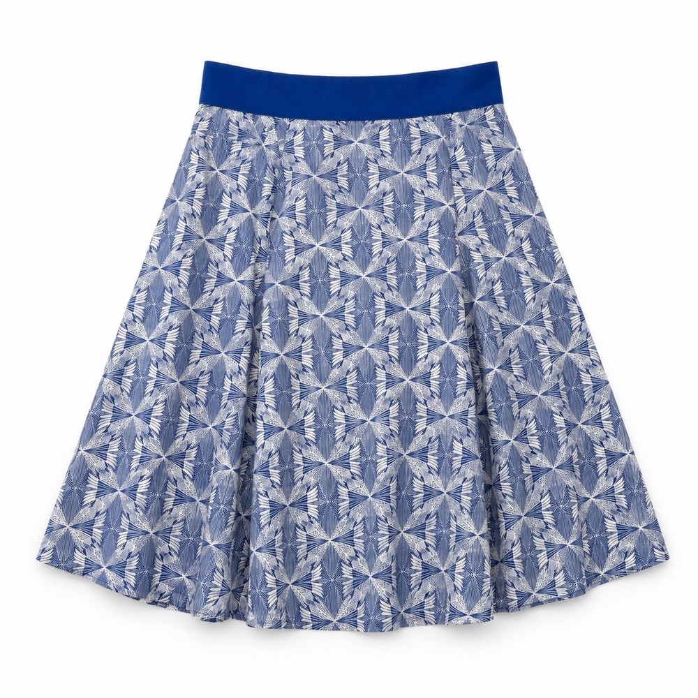 Pendleton Silk Skirt Womens 8 Blue White Geometric Starburst Print Knee Length